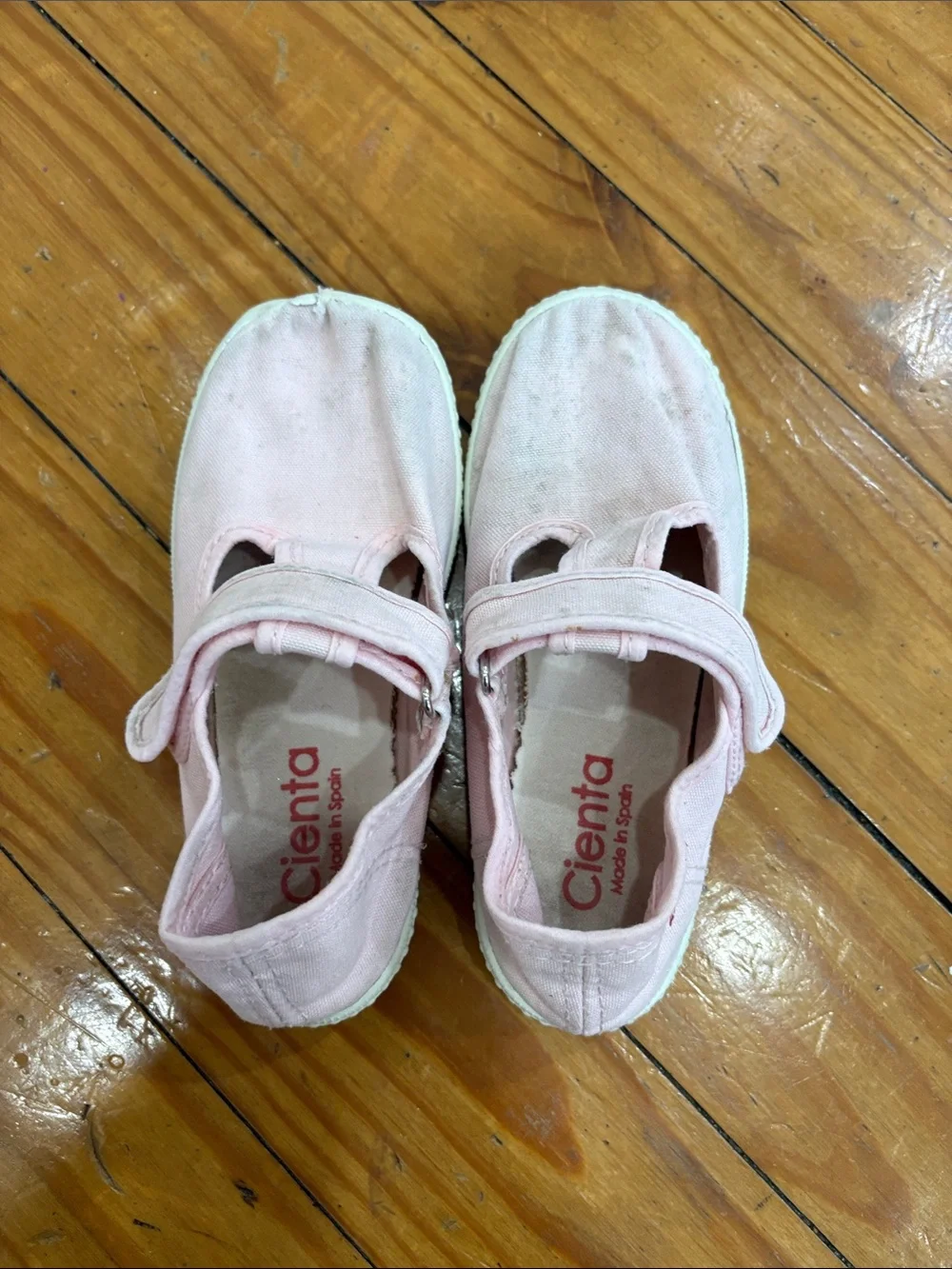 Cienta Pink Canvas Hook-and-Loop Mary Jane Sneakers